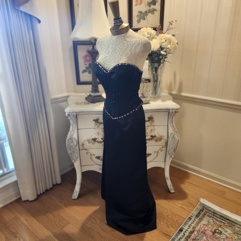 Black Red Carpet Satin Strapless Corset Prom Evening Gown Dress S